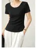 Camiseta de manga corta acanalada con cuello en U para mujer, nuevo estilo verano 2026, corte ajustado, diseño holgado, top versátil, camiseta básica