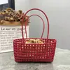 Estilo Ins Coreano Cesta de Vegetais Trançada Vazada Bolsa de Praia Casual de Férias Cor Doce Bolsa a Tiracolo de Ombro Bolsa de Rattan