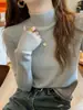 Blusa de Malha com Gola Meia-Alta Rosqueada para Mulheres, Top Básico Slim-Fit, Suéter Branco para Primavera Outono