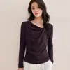 2026 Camiseta Elegante Asimétrica de Cuello Alto de Alta Calidad para Mujer, Diseño Otoñal, Corte Ajustado, Blusa de Manga Larga