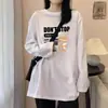 Camiseta de Manga Larga de Algodón Puro de Longitud Media para Mujer para Primavera y Otoño, Estilo Nuevo, Se Puede Usar como Capa Base o Prenda Exterior, Corte Holgado, Top de Diseño Talla Grande