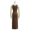 Vestido sin mangas para chica sexy, novedad de verano 2025, para mujer, sexy, ajustado, con cintura, aspecto adelgazante, cuello en V, falda larga plisada