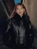 Para Exportación Transfronteriza Spot 2025 Otoño e Invierno Nuevo Estilo Americano Retro Ropa de Trabajo Chaqueta de Cuero para Mujer con Cuello de Piel