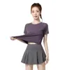 Nova Camiseta de Yoga de Verão, Roupa Fitness Fina de Corte Justo para Mulheres, Top Esportivo de Corrida com Manga Curta Respirável de Secagem Rápida