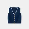 2026 Nuevo Estilo Chaleco de Punto Estilo Academia para Niños y Niñas, Chaleco Suéter de Algodón Ligero como Ropa Exterior para Niños Mayores