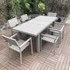 Mesa Larga Impermeable para Exteriores de Aluminio Completo para Patio de Villa Jardín, Mesa de Comedor Extensible y Juego de Sillas, Muebles de Patio para Exteriores de Madera Plástica