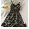 Roupas plus size femininas no estilo de Hong Kong, vestido suspensório floral vintage de cintura alta, novo minivestido com babados