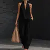 Conjunto de Top Elegante de Estilo Francés con Cuello Halter, Escote en V y Espalda Descubierta, y Pantalones de Pierna Ancha Frescos, Cómodos y Adelgazantes, Más Vendido Primavera/Verano 2026