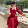 Vestido Toast Noiva Vestido de Casamento Pequeno Noivado Gola Quadrada Manga Longa Geralmente Usar Porta dos Fundos Comprimento Médio