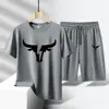 Roupa Esportiva Casual da Moda Masculina Secagem Rápida Tamanho Grande Conjunto de Duas Peças Verão Seda de Gelo Camiseta Shorts Venda Direta da Fábrica