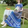 Elegante y moderno vestido de noche de algodón y seda de verano nuevo para madres de mediana edad y mayores, elegante vestido casual holgado para el hogar para mujer