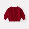 Suéter Jacket de Punto con Lazo de Nuevo Estilo Primavera 2026 para Bebés Niñas, Cardigan de Punto Versátil Elegante en Color Sólido