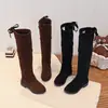 Botas Largas Versátiles para Niñas 2026 Otoño/Invierno Nueva Moda Botas Altas de Caballero Negro Tacón Medio Grueso Botas Elásticas Ajustadas
