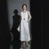 Vestido Chaleco sin Mangas de Lino Retro Nuevo para Mujer, Temperamento Francés, Holgado, Adelgazante, Algodón Lino, Ajuste a la Cintura, Falda Larga
