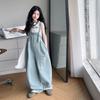 Traje de Verano para Niñas 2025 Nueva Moda Niñas Estilo Coreano Chaleco con Letras Estilo Infantil Mediano y Grande Overol de Mezclilla