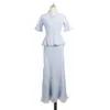 Vestido Tricô com Barra Ondulada, Gola Lapela, Manga Curta, Cintura Franzida, Recorte em Renda, Doce e Feminino, Longo - Atacado