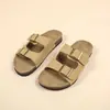 Nuevos Zapatos Boken de Verano 2024 Exportación Transfronteriza Talla Grande Ropa Exterior Suela de Corcho Chanclas de Dos Tiras Doble Hebilla para Mujer