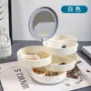 Caja de Joyería Giratoria para Pendientes, Caja de Almacenamiento de Pendientes Multicapa, Pequeño y Exquisito Expositor de Joyería para Pendientes y Collares con Espejo y Caja a Prueba de Polvo