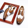 Sapatos Sociais Masculinos de Couro, Sapatos Brogue Derby de Couro Genuíno, Color Block, Bico Redondo, Cadarço, Estilo Masculino, Transfronteiriço, Tamanho Grande