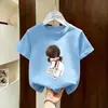 2026 Nova Camiseta Casual de Algodão Estampada Solta de Manga Curta para Meninas Tops de Verão Roupas Infantis Camiseta da Moda