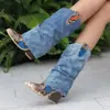 Botas de Caballero de Mezclilla con Costuras de Patrón de Serpiente Tacón Grueso Punta Puntiaguda Comercio Exterior Transfronterizo Estación Independiente Zapatos Nuevos para Mujer Botas Botas Largas