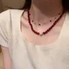 Nuevo Collar de Perlas Rojas de Granada China Cadena de Clavícula con Perlas Blancas Estilo Ins para Mujer Lujo Ligero Regalo de Alta Gama