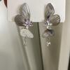 Pendientes de Borla de Mariposa Hueca Tridimensional con Sentido del Diseño de Nicho, Zircón Morado, Pendientes Exquisitos Elegantes de Lujo Ligero para Mujer, Accesorios