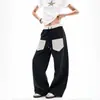 Pantalones a cuadros de estilo americano vintage con parches, corte limpio, efecto desgastado, para hombre, pierna recta ancha, casual, transfronterizos