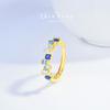 Anel Azul Claro Estilo Doce Série Arco-Íris Banhado a Ouro 18K com Safira Colorida Anel de Dedo Leve de Luxo Anel de Cauda para Mulheres