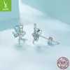 Pendientes Pequeños Exquisitos de Libélula Original S925 Plata de Ley Yinziyun, Pendientes Pequeños de Insecto Verde Fresco