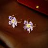 Pendientes de Flor de Cristal Artificial Morado Frescos y Sencillos con Forma de C, Modernos y Dulces, Estilo de Celebridad de Internet, Pendientes de Alta Gama para Mujer