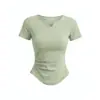 Camiseta de Yoga con Cuello en V para Mujer, Ceñida a la Cintura, Adelgazante, Alta Elasticidad, Suave y Lisa, Agradable para la Piel, Entrenamiento de Pilates, Manga Corta, Ropa Exterior para Ejercicio de Verano