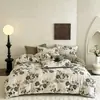 Conjunto Jacquard de Luxo em Caixa de Presente, Linho Original de Alto Peso, Lavado Vintage, Fio Enrugado de Linho Sintético, Conjunto de Quatro Peças Estampado