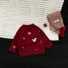 Roupa de Tricô Grossa Vermelha de Ano Novo para Bebê Outono e Inverno Roupas de Bebê Tricô Bordado Fashion Roupas Festivas de Ano Novo para Crianças