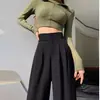 Traje blanco pantalones de pierna ancha para mujer primavera 2023 nuevo cintura alta drapeado suelto pantalones de mopa hebilla doble casual rectos