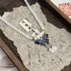 Collar de Cadena con Cuentas de Mariposa Azul y Verde Estilo Zen Étnico Estilo Chino Pequeño Nuevo Estilo Nacional Vestido Largo de Cara de Caballo Combinable