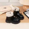 Botas de Algodón para Niñas Invierno Doble Moño Dulces Simples Botitas de Cuero Doble Capa de Algodón con Felpa Zapatos de Algodón Cálidos Zapatos de Princesa Bebé