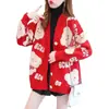 Jaqueta Suéter de Urso Desenho Animado para Mulheres Outono e Inverno 2025 Novo Estilo Coreano Solto Estilo Preguiçoso Roupa Exterior Estilo Estrangeiro Cardigan de Tricô