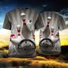 Camiseta deportiva de manga corta informal con cuello redondo y estampado 3D de bolos de verano de 2023, ropa de moda para hombre