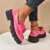 Nuevos Mocasines de Mujer Talla Grande para Primavera y Otoño con Lazo, Zapatos de Cuero Retro de Suela Gruesa, En Stock