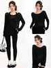 Cubierta de Yoga para Mujer Espalda Cruzada Manga Larga Holgada Adelgazante Caída Ligeramente Transparente Ropa de Abrigo Otoño Conjunto de Pantalones de Yoga Ropa para Mujer