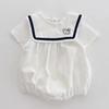 Bebê bonito Navy Collar manga curta saco de escalada terno Baby's Summer College Jumpsuit