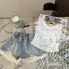 Traje de Verano para Niñas 2025 Nuevo Moda de Verano para Mujer Chaleco Shorts de Mezclilla Conjunto de Dos Piezas Vestido de Verano para Niños