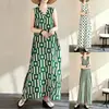 En Stock Verano 2026 Nuevo Casual Cuello en V Delgado Holgado Estilo Artístico Vacaciones Vestido de Playa Retro Vestido Largo
