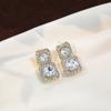 Pendientes de aguja de plata estilo coreano, sencillos, combinables, ligeros, lujosos, geométricos, cuadrados, estilo frío, de alta gama, con diamantes exquisitos para mujer.