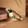 Fábrica de Origen Venta al por Mayor Pulsera de Sándalo Verde Natural Bodhi Tostado al Carbón Uña de Gato Ágata Verde Estilo Chino Nuevo Pulsera de Tendencia Nacional