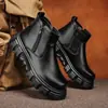 Forro simple de algodón, botines estilo Martin de altura media para hombre, estilo británico de invierno, botas de suela gruesa con aumento de altura interior, botines Chelsea retro con cremallera