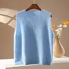 Colete Tricotado Gola Redonda de Lã Cashmere Novo Outono/Inverno 2026 para Mulheres, Top sem Mangas Escovado de Cor Sólida