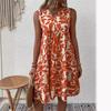 Vestido estampado plisado con cuello en V holgado de moda bohemia para mujer de Amazon Independent Station Foreign Trade 2023