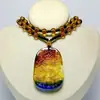 Pendente de Dragão de Vidro Jade Imitação Colar Longo de Aventurina Esmeralda Colar do Ano Zodiacal Corrente para Suéter Estilo Calcedônia